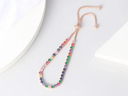Adjustable Multicolor Tennis Bracelets for Women Ladies Wedding Rainbow Colorful Zircon Charm Bracelet Hand Chain Jewelry DZH043