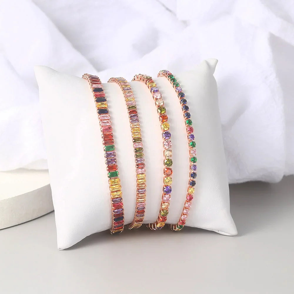 Adjustable Multicolor Tennis Bracelets for Women Ladies Wedding Rainbow Colorful Zircon Charm Bracelet Hand Chain Jewelry DZH043