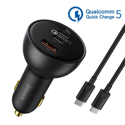 Baseus 160W Car Charger QC 5.0 Fast Quick Charging PPS PD3.0 USB Type C Car Phone Charge For iPhone 13 14 15 Pro Laptops Tablets