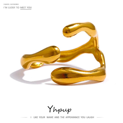 Yhpup 316L Stainless Steel Ring New Design Metalic 18 K PVD Plated Jewelry Trendy Opening Ring бижутерия для женщин Gift