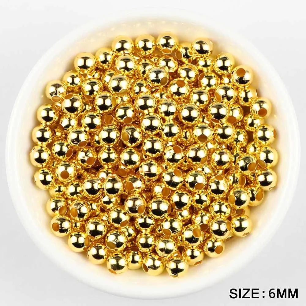 JHNBY Gold Plated Metal beads 2/3/4/5/6/8MM Round Iron Spacer Loose Beads For Jewelry Bracelets Necklace Making DIY Accessories