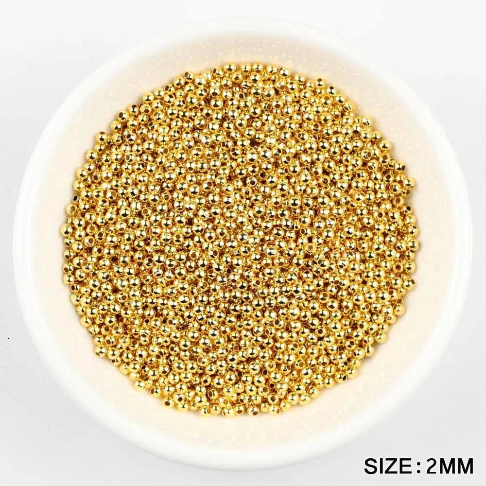 JHNBY Gold Plated Metal beads 2/3/4/5/6/8MM Round Iron Spacer Loose Beads For Jewelry Bracelets Necklace Making DIY Accessories