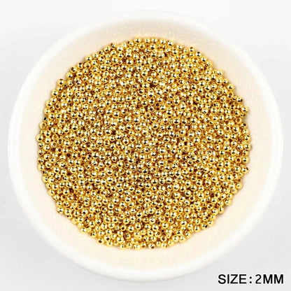 JHNBY Gold Plated Metal beads 2/3/4/5/6/8MM Round Iron Spacer Loose Beads For Jewelry Bracelets Necklace Making DIY Accessories