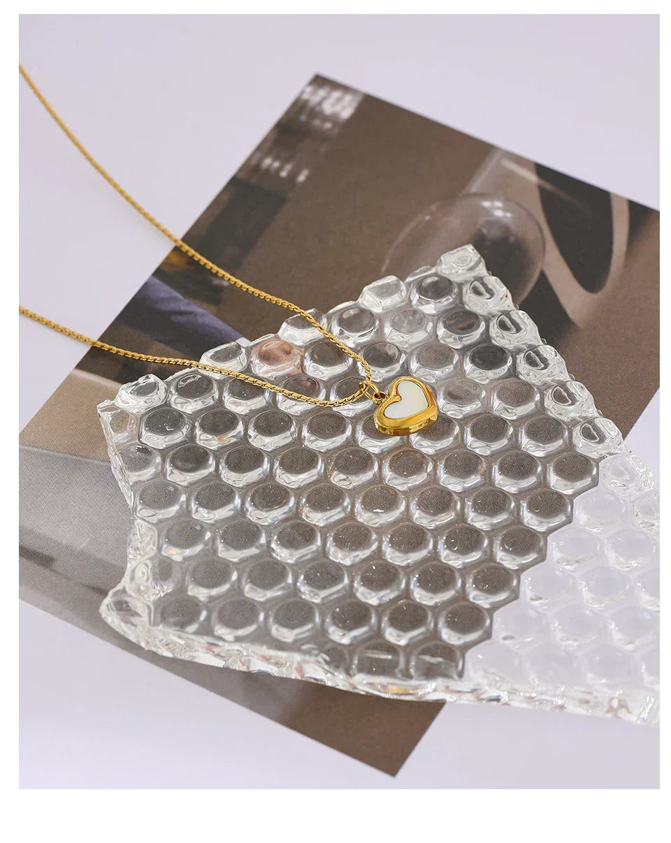 Yhpup Cute Heart Natural Shell Pendant Necklace 18 K Plated Stainless Steel Collar Necklace Gift Jewelry бижутерия для женщин