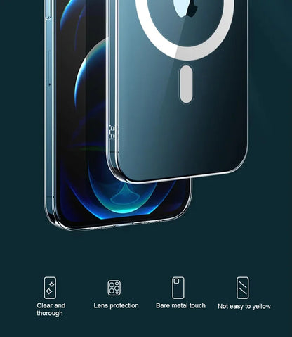 Hard Crystal Original Magnectic Case For iPhone 13 12 11 14 15 16Pro Max XSMAX XR SE 7 8Plus For Magsafe Wireless Charging Cover