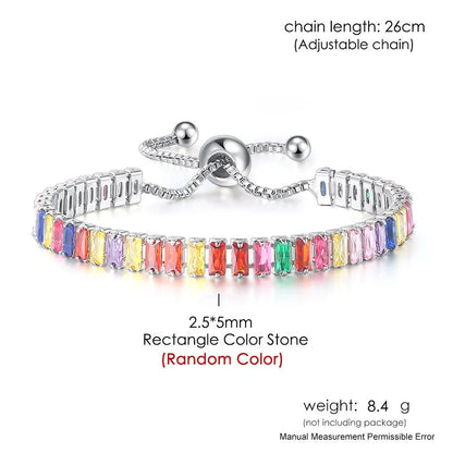 Adjustable Multicolor Tennis Bracelets for Women Ladies Wedding Rainbow Colorful Zircon Charm Bracelet Hand Chain Jewelry DZH043