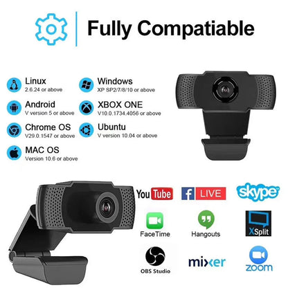 New 1080P Webcam Full HD Web Camera With LED Fill Light Microphone USB Plug Web Cam For PC Computer Mac Laptop Desktop Camera