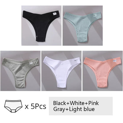 5Pcs/Set Women Cotton Brazilian Panties V Waist Female Underwear Comfortable Underwear Low Rise T-Back Bikini Girls Lingerie New