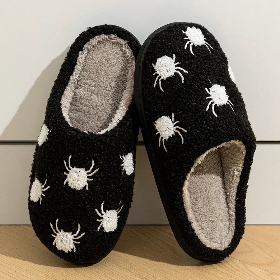 Women Halloween Fashion Cute Little Spider Winter Slippers Indoor Warm Comfort Soft Sole Non Slip Leisure Bedroom Plush Shoes
