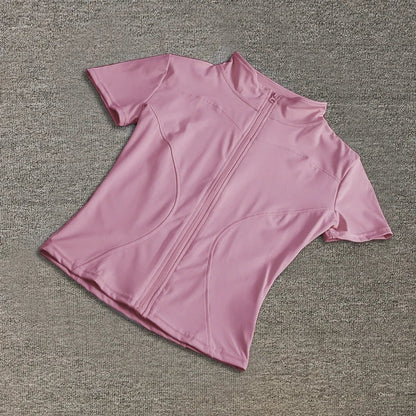 Women sport wear Slim Fit Polyester Quick-drying Full Zip Outdoor Fitness Running Tights Short Sleeves Women's Yoga Wear