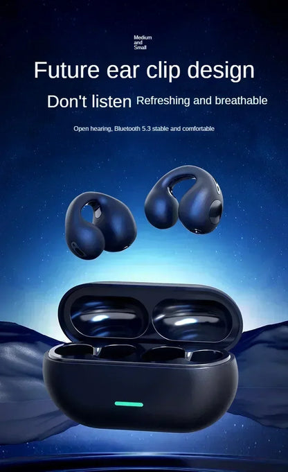 NEW Bluetooth 5.3 Wireless Bone Conduction Headphones T75 Clip Ear Music Noise Canceling Headset HD Call Sports Gaming Earphone