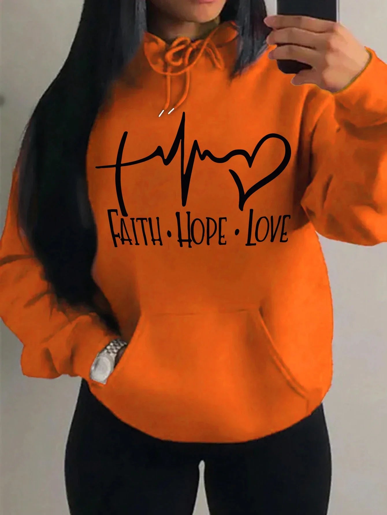 Faith Hope Love Letter Graphic Women Hoody Street Casual Loose Sweatshirt Autumn Fleece Hooded Hip Hop O-Neck Clothing Female