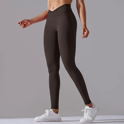 Crossover Waist Women Yoga Leggings Hips Lifting Gym Leggings Seamless Sport Pants High Waist Fitness Leggings Workout Running