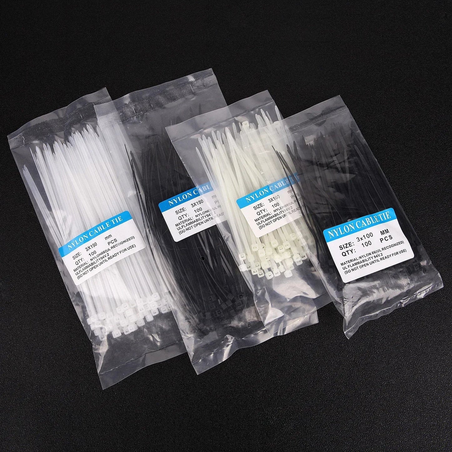 500/100Pcs Wholesale Plastic Nylon Cable Ties Self-locking Cord Straps Adjustable Cables Fastening Loop Home Office Wire Zip Tie