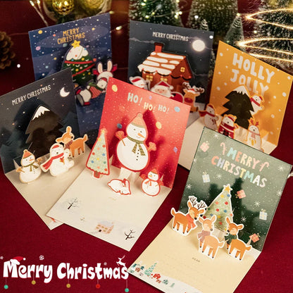 5/1PCS 3D Pop UP Christmas Greeting Cards with Envelope Friend Family Blessing Postcard Birthday New Year Christmas Decoration