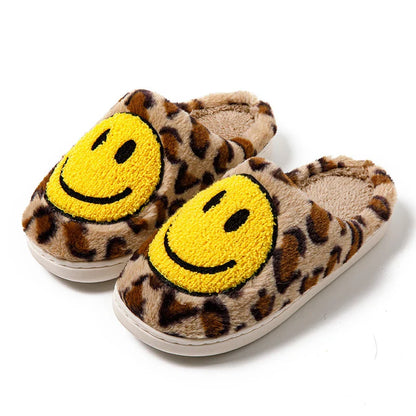 Leopard Fluffy Slippers for Home Smile Designer Platform Shoes Women 2024 Indoor Plush Sliders Warm Flats Chic Winter Footwear