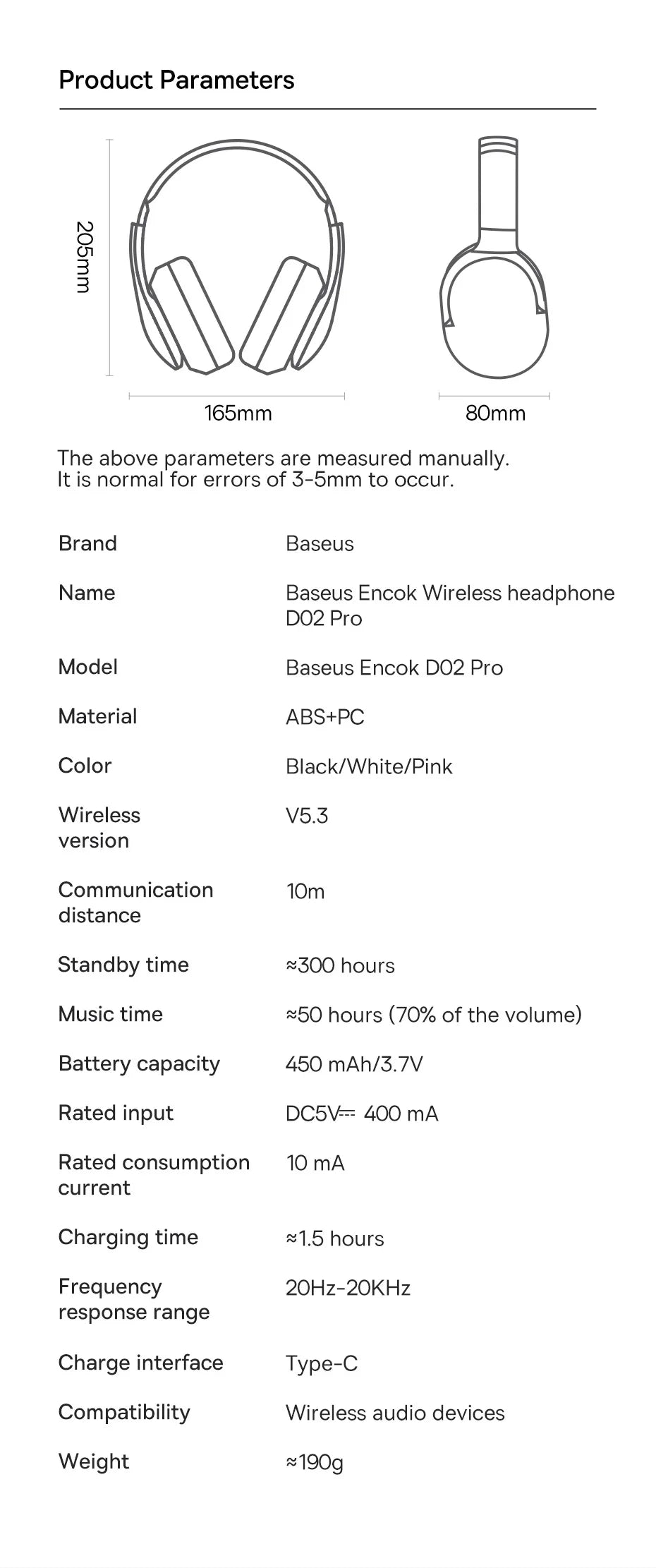 Baseus D02 Pro Wireless Headphones Bluetooth Earphone 5.3 Foldable Headset Sport Over the Ear Headphone Gaming Bluetooth Earbuds