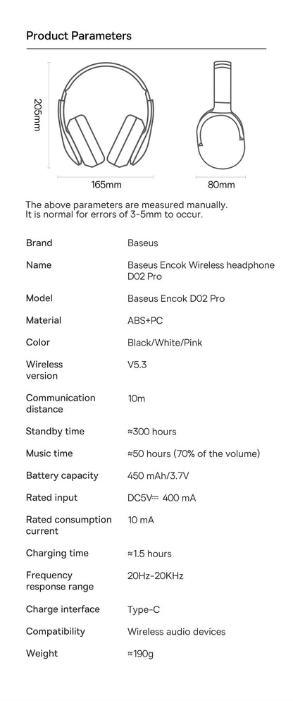 Baseus D02 Pro Wireless Headphones Bluetooth Earphone 5.3 Foldable Headset Sport Over the Ear Headphone Gaming Bluetooth Earbuds