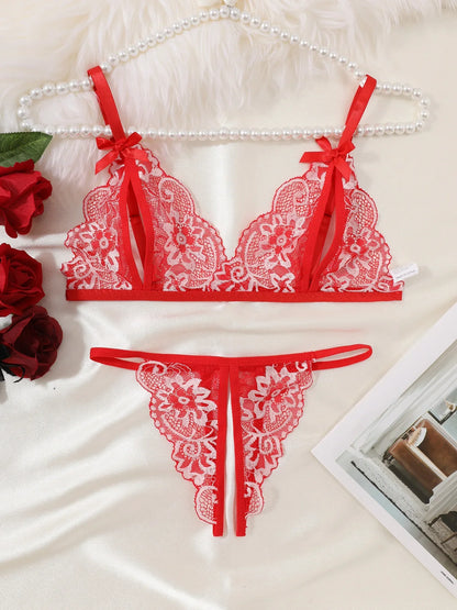 Women Sexy Lingerie Bra Thongs Sets Ultrathin Lace Lingerie Set Temptation Erotic Open Bra Crotchless Outfits For Pretty Girls