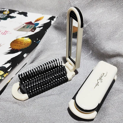 Foldable Hair Brush Portable Massage Comb Head Massager Anti-Static Travel Hair Combs with Mirror Girls Hair Styling Accessories