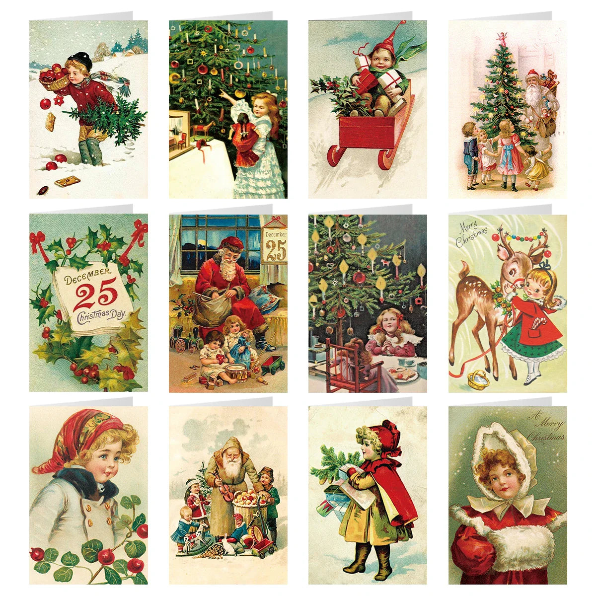 12sets Vintage Christmas Greeting Cards with Envelope Merry Christmas Angels Santa Postcard Holiday Notecards for Friends,Family
