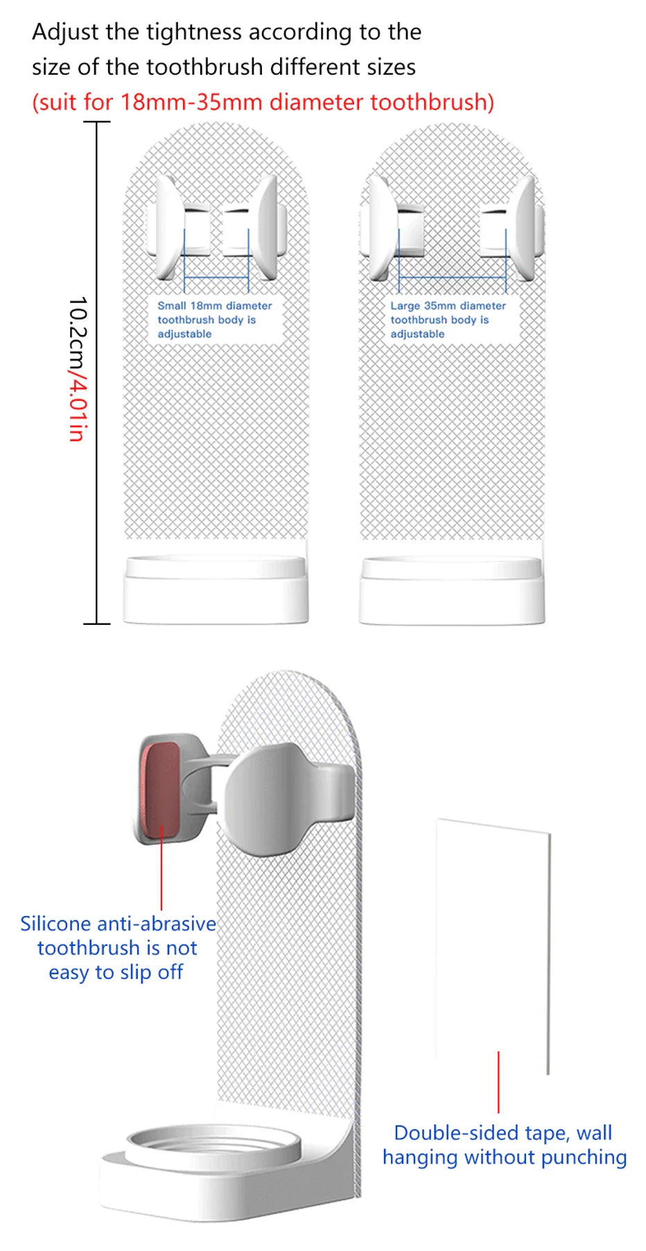 Adjustable Toothbrush Holder Electric Toothbrush Base Silicone Non-slip Wall Mount Brush Body Rack Adapt 99%