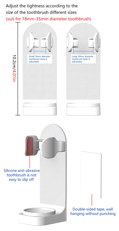 Adjustable Toothbrush Holder Electric Toothbrush Base Silicone Non-slip Wall Mount Brush Body Rack Adapt 99%