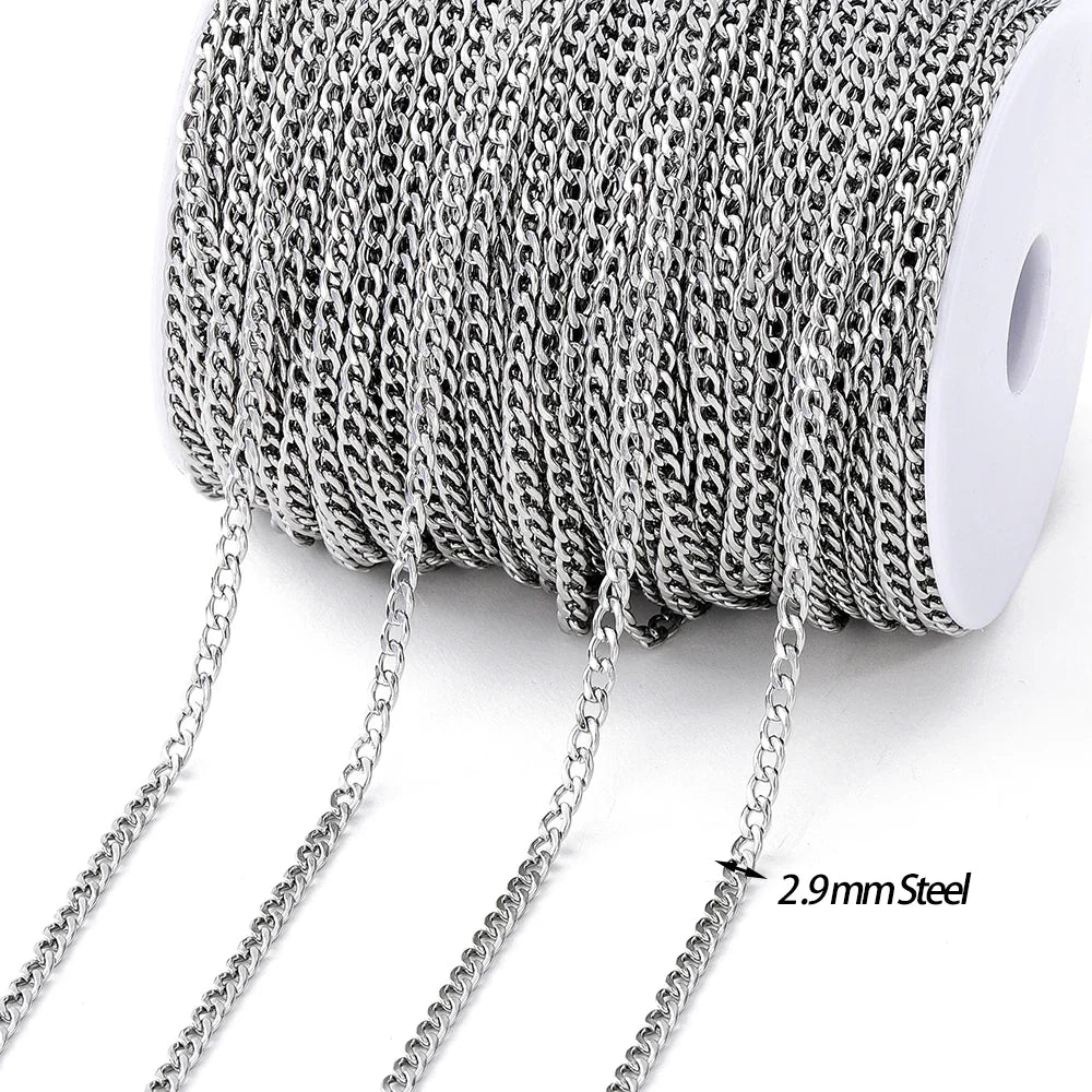 No Fade 2Meters Stainless Steel Chains Gold Color Lips Beads Beaded Chain for Jewelry Making DIY Necklace Bracelet Accessories