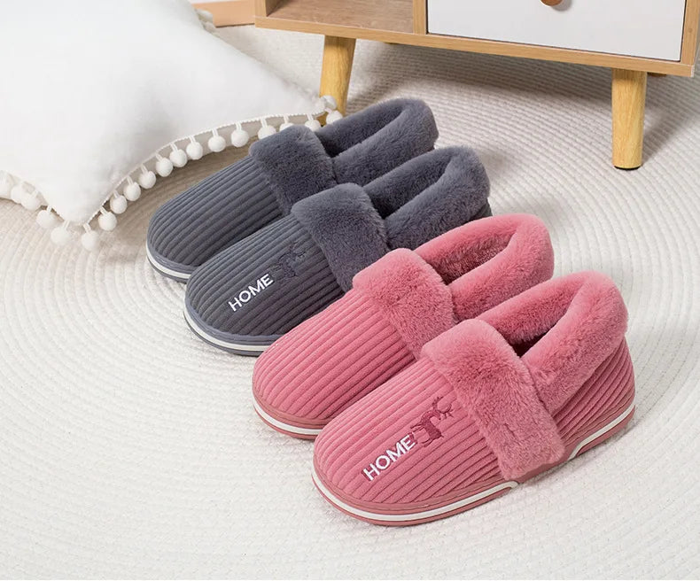 Bebealy Men Shoes Fur Women Slippers Winter House Shoes For Women Indoor Plush Warm Women Shoes 2024 Casual Home Shoes For Men