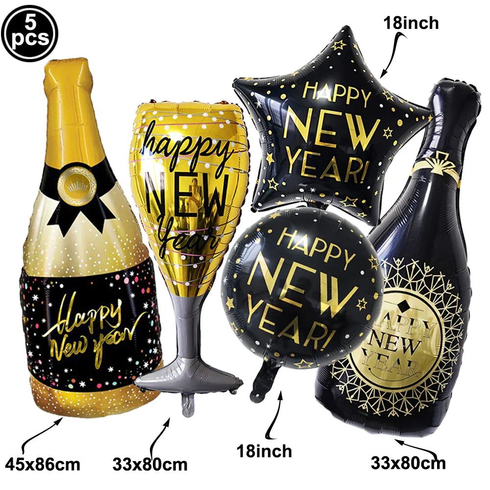 Happy New Year 2025 Balloons Gold Number 2025 Foil Balloons Happy New Year Letters Balloon Banner Gold New Years Eve Party Decor