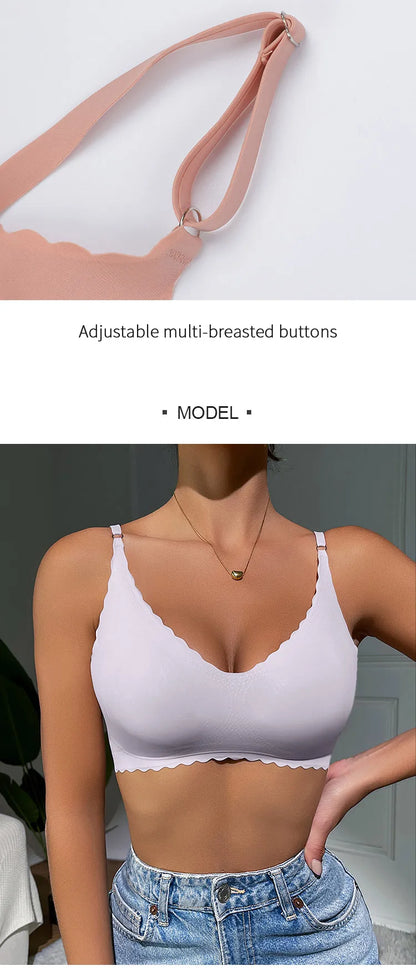 Hot Sale 9 Colors Comfy Bra WireFree Padded Wavy Edge Korea Laser Cutting Invisible Yoga Wear Ladies Bra Seamless Women Bra