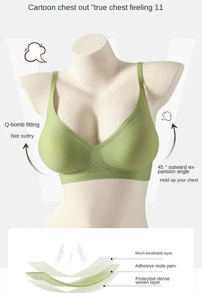 Flat Chest Solution Bra for Women Thickened Push Up Cups No Steel Ring Seamless Invisible Lift Small Chest Enhancement B C Cup