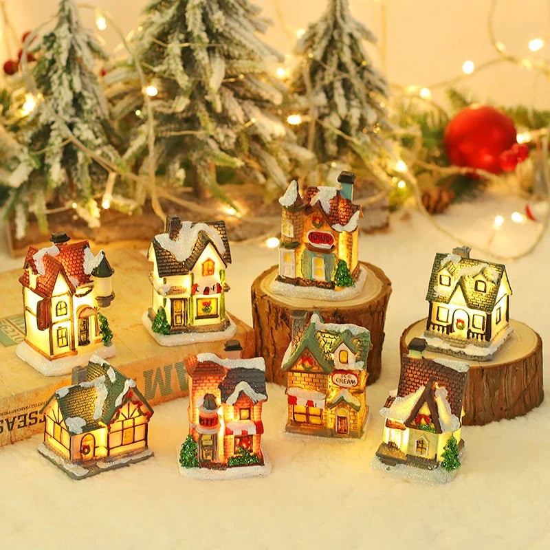 Christmas LED Light Wooden House Luminous Cabin Merry Christmas Decorations for Home DIY Xmas Tree Ornaments Kids Gift New Year