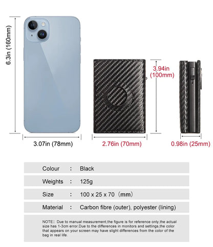 Men Smart Wallet Credit Card Holder for AirTag Carbon Fiber Aluminum Automatic Pop Out Cardholder Case with Money Clip