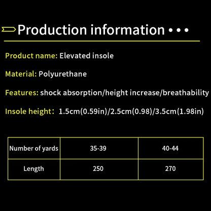Invisiable Height Increase Insoles for Women Men Heel Lift Yellow Shoes Sole Pad Breathable Shock Absorption Feet Care Cushion