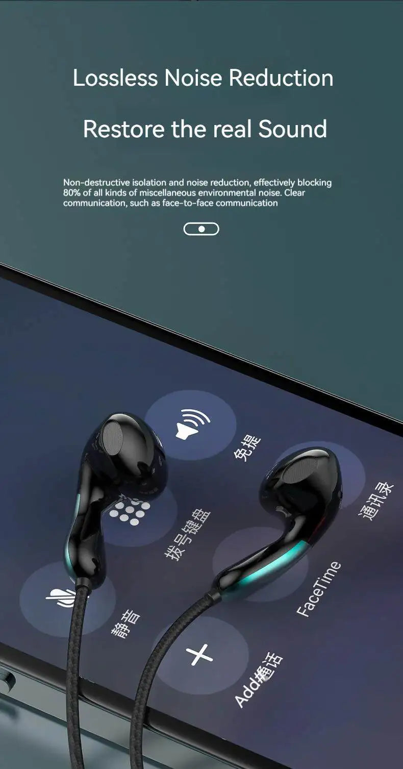 Wired Earphone 3.5mm AUX/Type C HiFi Surround Heavy Bass With MIC In-Ear Game Music Headsets For Samsung Huawei Xiaomi iPad PC