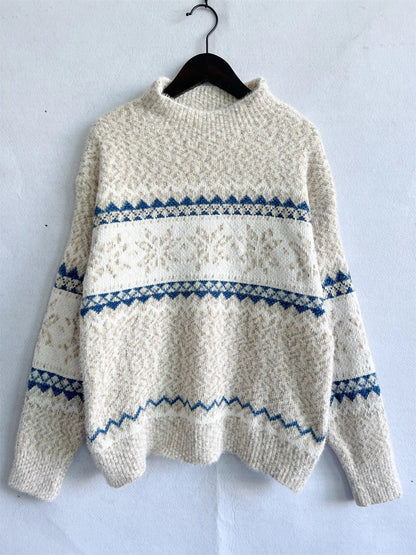 Winter Clothes Women 2023 New Year Sweater Snowflake Vintage Loose Jumper Red Long Sleeve Knitted Pullover Holiday Tops