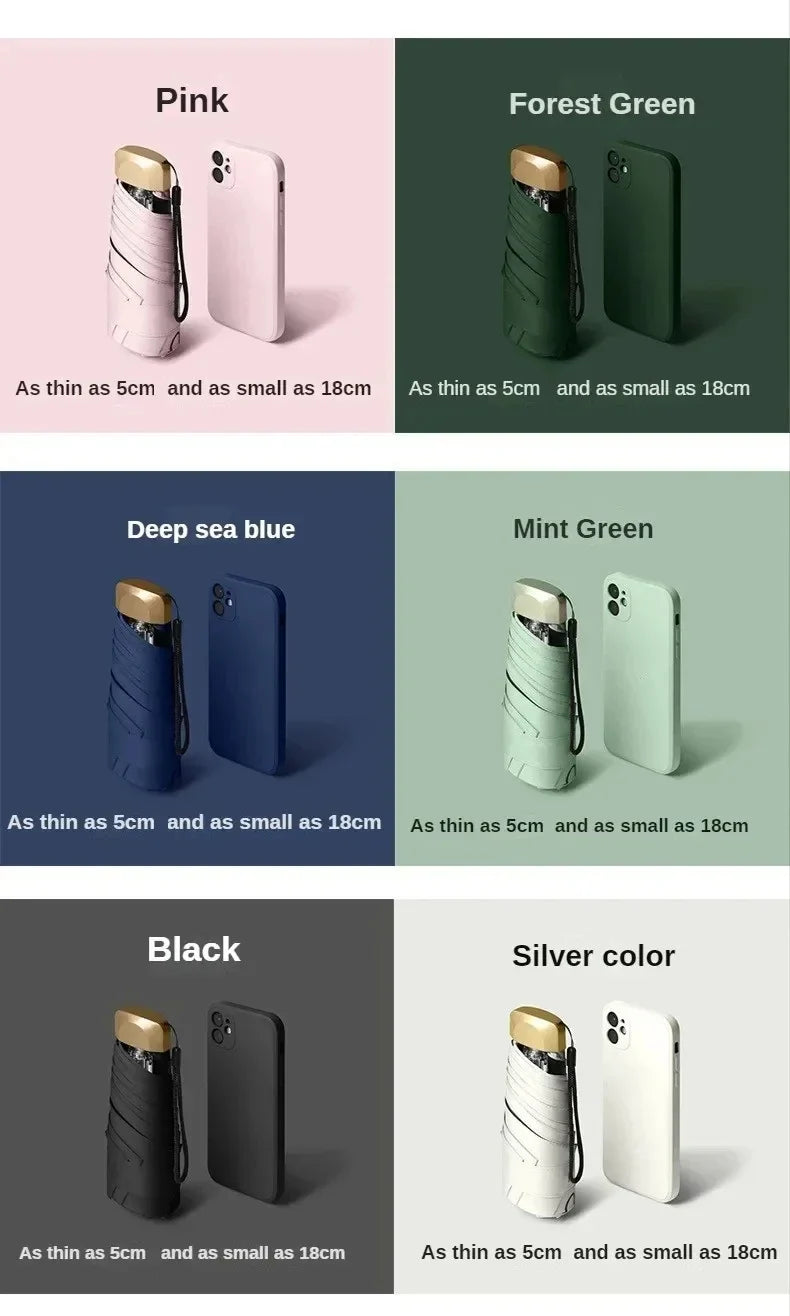 Mini Sun Umbrella Pocket Rain Umbrella Vinyl Folding UV Ultraviolet Protection Sun Shade Pocket Parasol Capsule