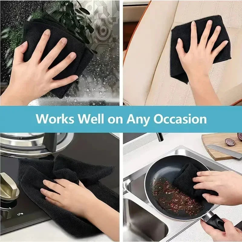 Black Thicken Microfiber Car Cleaning Towels Soft Quick Drying Windows Mirrors Wiping Rags Home Double Layer Clean Cloths