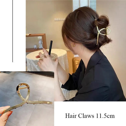 Fashion Metal Hair Claw For Women Gold Silver Color Cross Crab Hair Clip Korean Elegant Geometric Hairpin Girl Hair Accessories