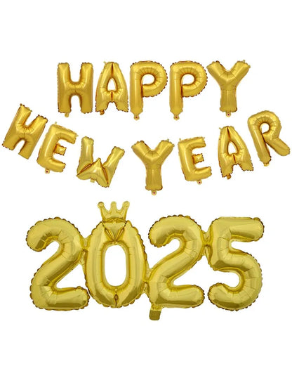 Happy New Year 2025 Balloons Gold Number 2025 Foil Balloons Happy New Year Letters Balloon Banner Gold New Years Eve Party Decor