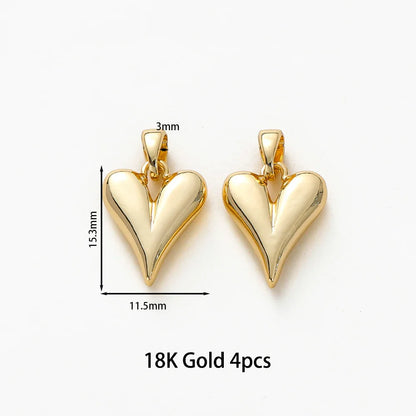 4pcs/lot 14K 18K Gold Plated Heart Charm with Jump Ring Necklace Making Supplies Solid Love Pendant For DIY Jewelry Accessories