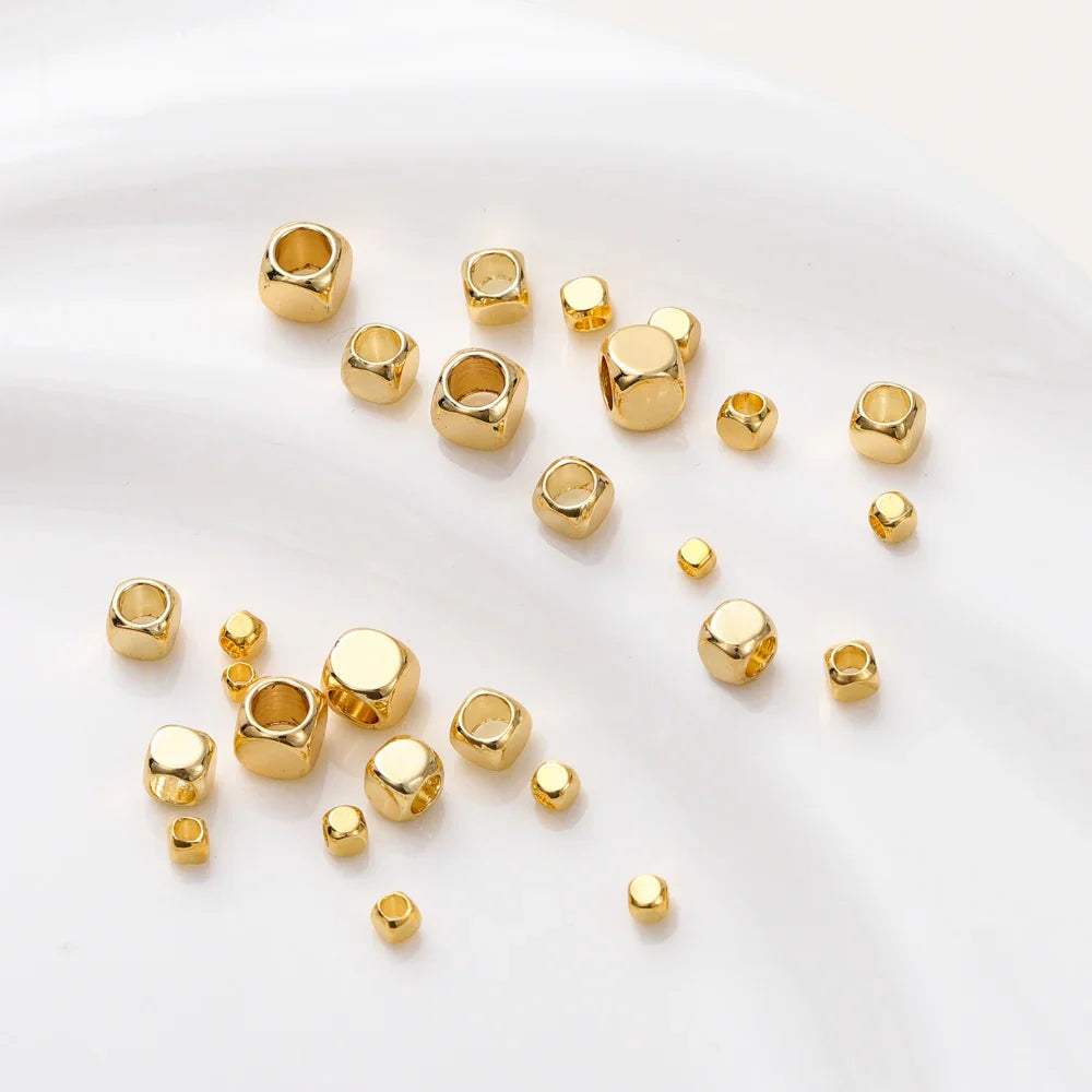 50pcs/lot 2-5mm 14K/18K Real Gold Plated Brass Square Spacer Loose Beads for DIY Jewelry Making Beads Accessories Findings