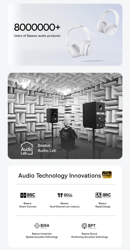 Baseus Bass 30 Max Wireless Headset Bluetooth 5.3 Over Headphones Bass-Enhancing 40mm Diaphragm Ultra Low Latency Earphones 50H