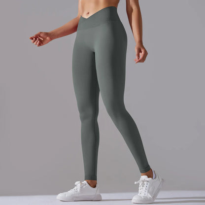 Crossover Waist Women Yoga Leggings Hips Lifting Gym Leggings Seamless Sport Pants High Waist Fitness Leggings Workout Running