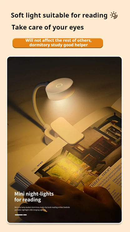Portable LED Book Lights Eye Protection Night Light Mini 360°Clip-On Desk Reading Battery Lamp Travel Bedroom