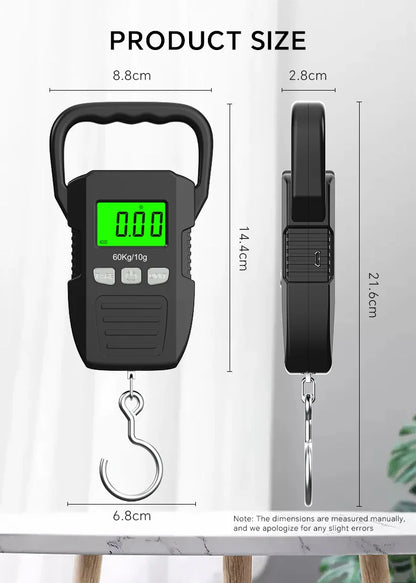 Digital Weight Scale 60kg 10g Electronic Luggage Hanging Scale USB Charging LCD Fishing Weighing Balance