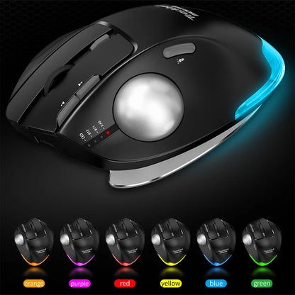Wireless Bluetooth Trackball Mouse 2.4G RGB Ergonomic Rechargeable Rollerball Mice 3 Device Connection Thumb Control for PC iPad