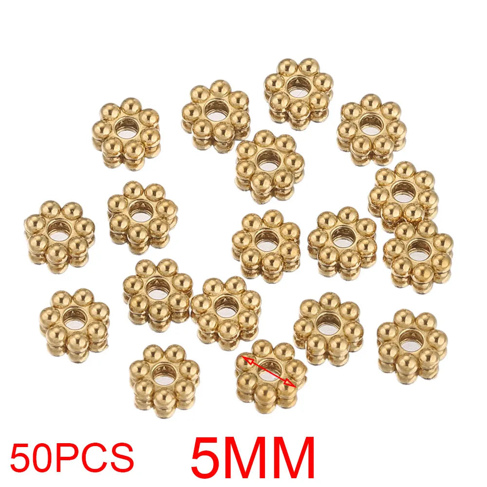 50pcs Stainless Steel Daisy Snowflake Flower Spacer Beads Gold Plated Loose Bead Cap for DIY Needlework Jewelry Making Bracelet