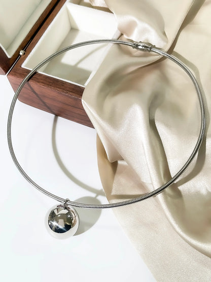 Peri'sbox Simple Imitation Pearl Globular Pendant Necklace for Women Stainless Steel Gold Plated Non-fade Hip-Hop Trendy Jewelry